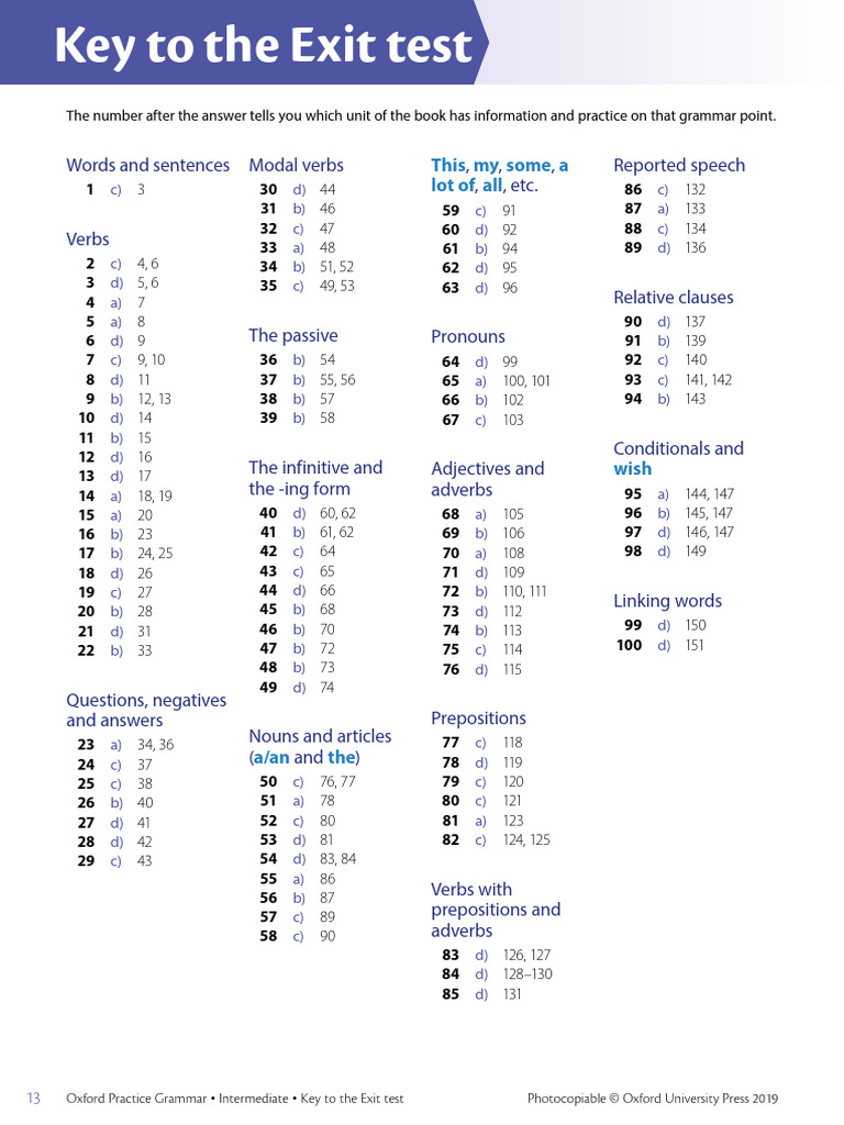 Oxford Practice Grammar Intermediate Key | PDF | Adverb | Verb