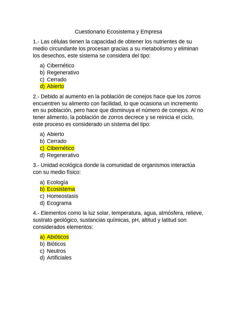 Cuestionario sobre Ecosistemas y Empresas | PDF | Ecología | Contaminación