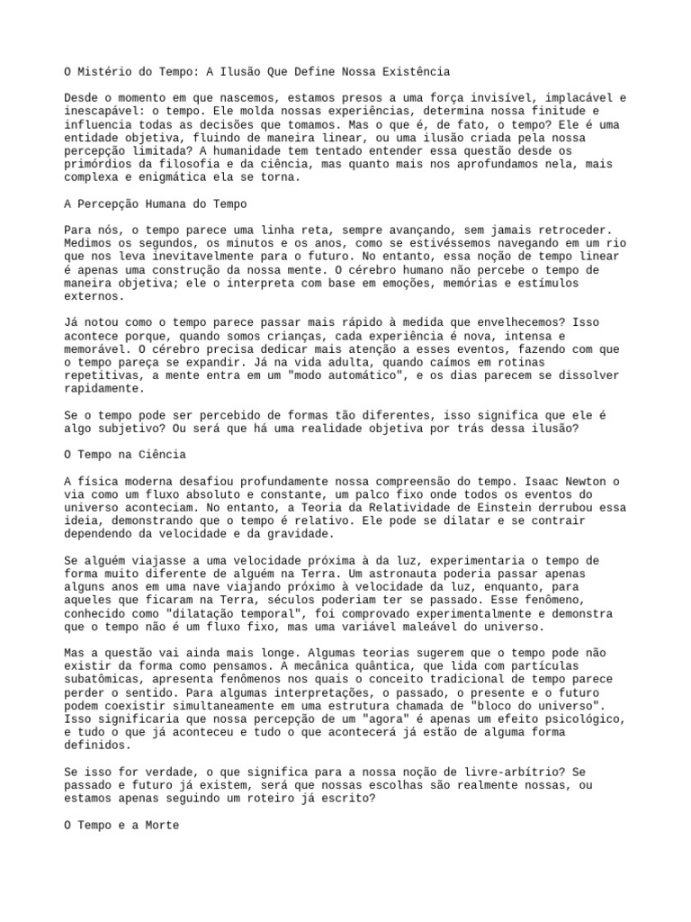 O Mistério Do Tempo A Ilusão Que Define Nossa Existência | PDF | Tempo ...
