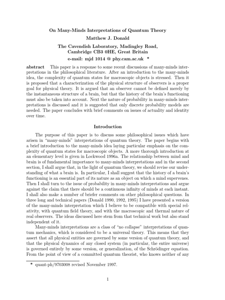 Many-Minds Interpretation of Quantum Theory | PDF | Wave Function ...