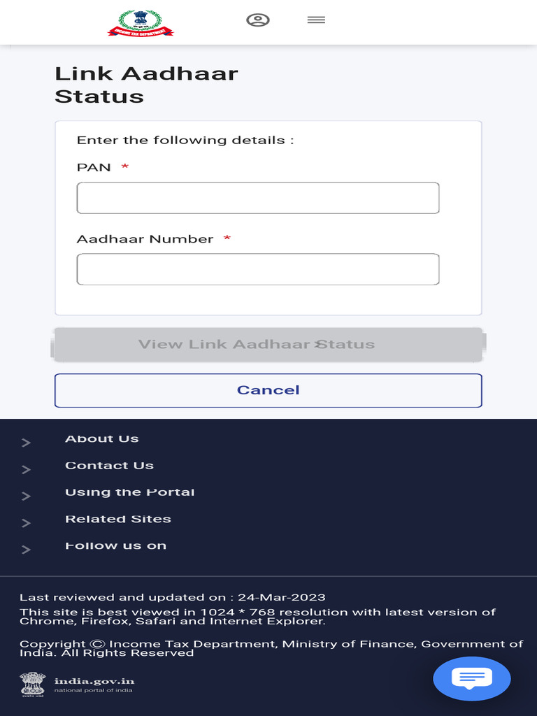 Income Tax Portal, Government of India Link Aadhar Status Page | PDF