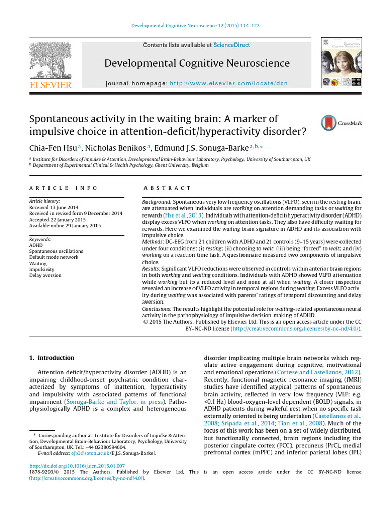 ADHD Impulsivity and Brain Activity | PDF | Impulsivity | Attention ...