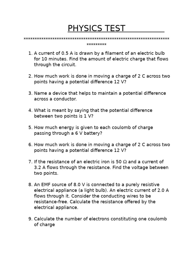 Physics Test: Electric Charge & Circuits | PDF