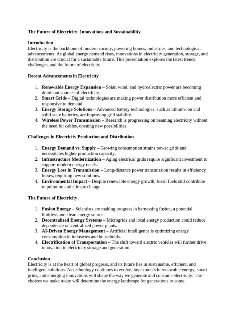 Future Innovations in Sustainable Electricity | PDF | Renewable Energy ...