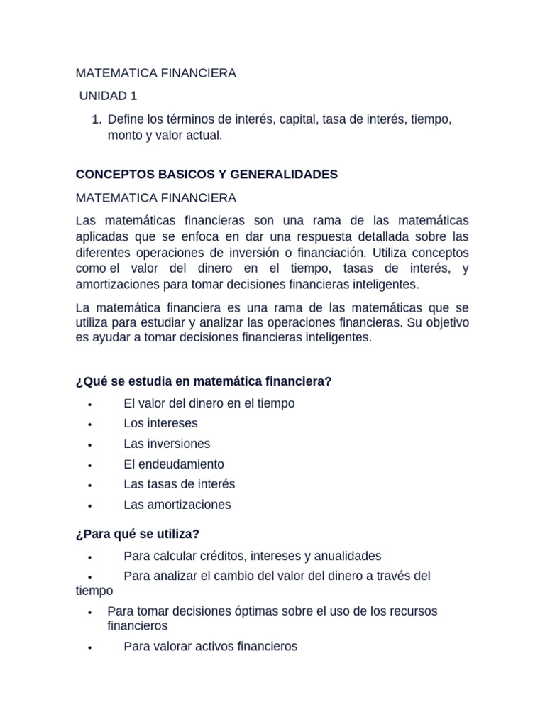 Conceptos Clave de Matemática Financiera | PDF | Interés | Finanzas ...