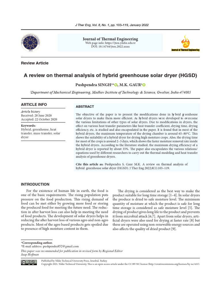 A Review On Thermal Analysis of Hybrid Greenhouse Solar Dryer | PDF ...