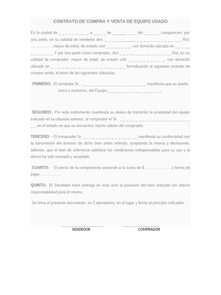 Contrato de Compra y Venta de Equipo Usado | PDF