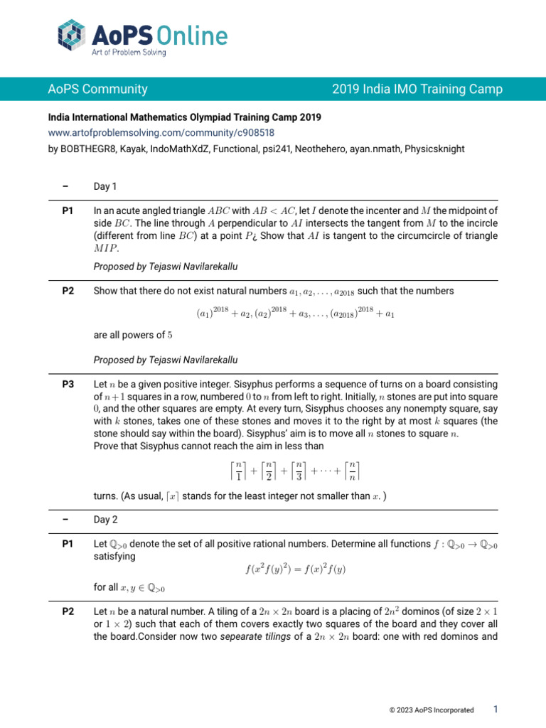 2019 India IMO Training Camp Problems | PDF | Elementary Mathematics ...