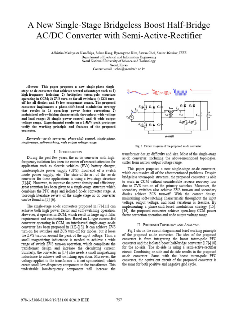 A New Single-Stage Bridgeless Boost Half-Bridge AC DC Converter With ...
