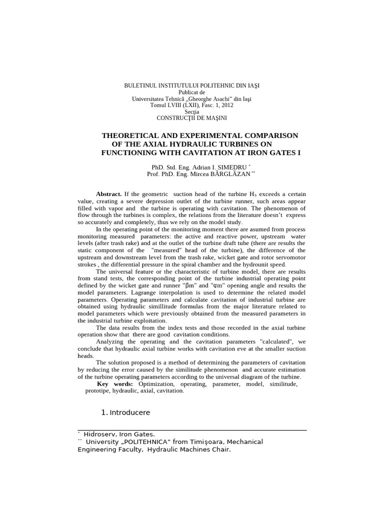 Cavitation in Axial Hydraulic Turbines | PDF | Turbine | Mechanical ...