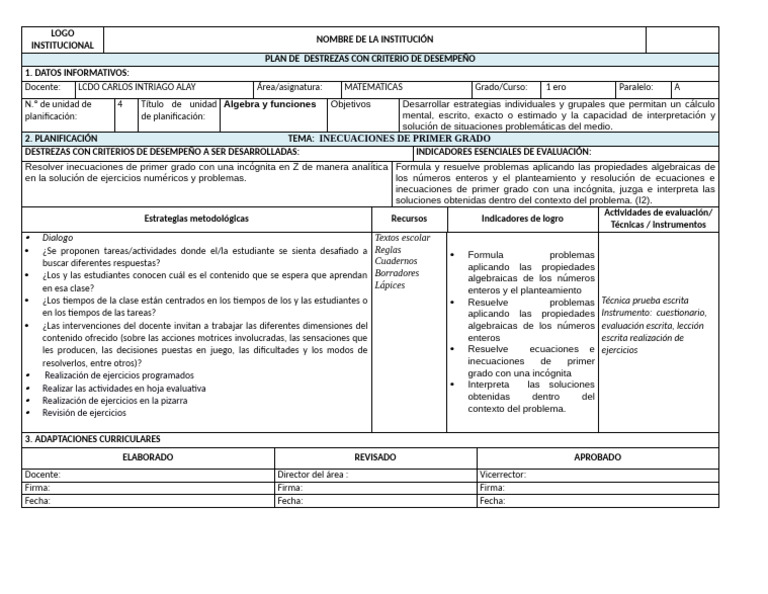 Planificacion de Clase Demostrativa en Colegio | PDF | Planificación ...