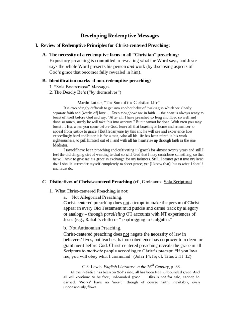 Developing Redemptive Messages | PDF | Jesus | Grace In Christianity