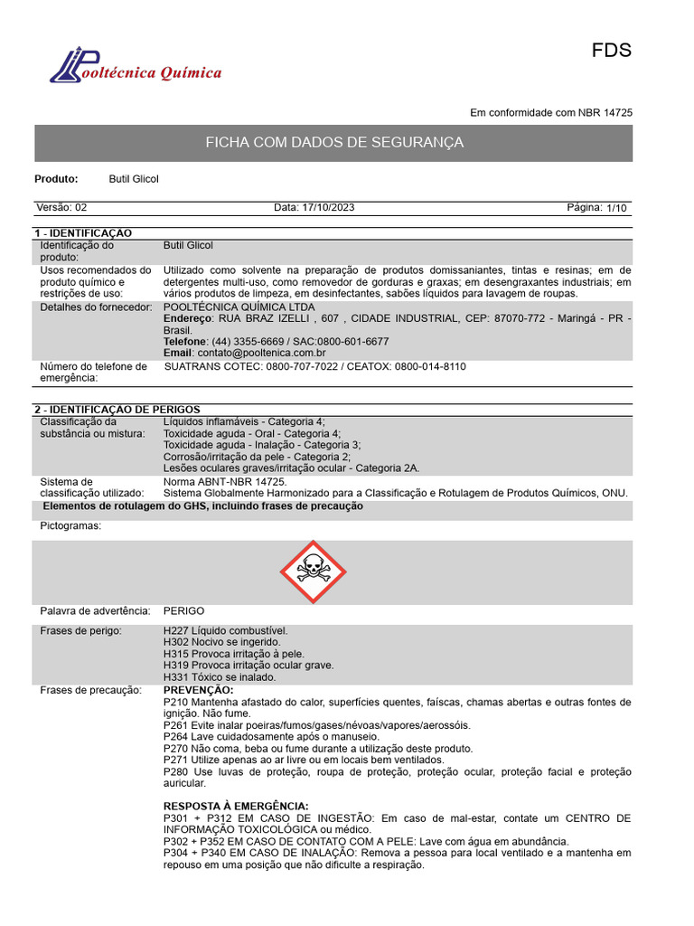 Ficha de Segurança do Butil Glicol | PDF