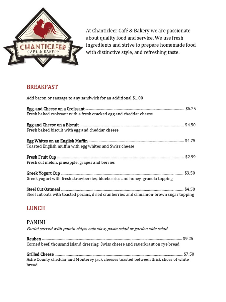 Chantileer Cafe Menu Fall 2021 | PDF | Salad | Coleslaw