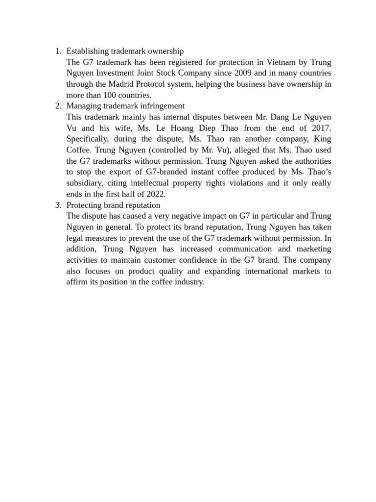G7 Trademark Ownership and Dispute Management | PDF