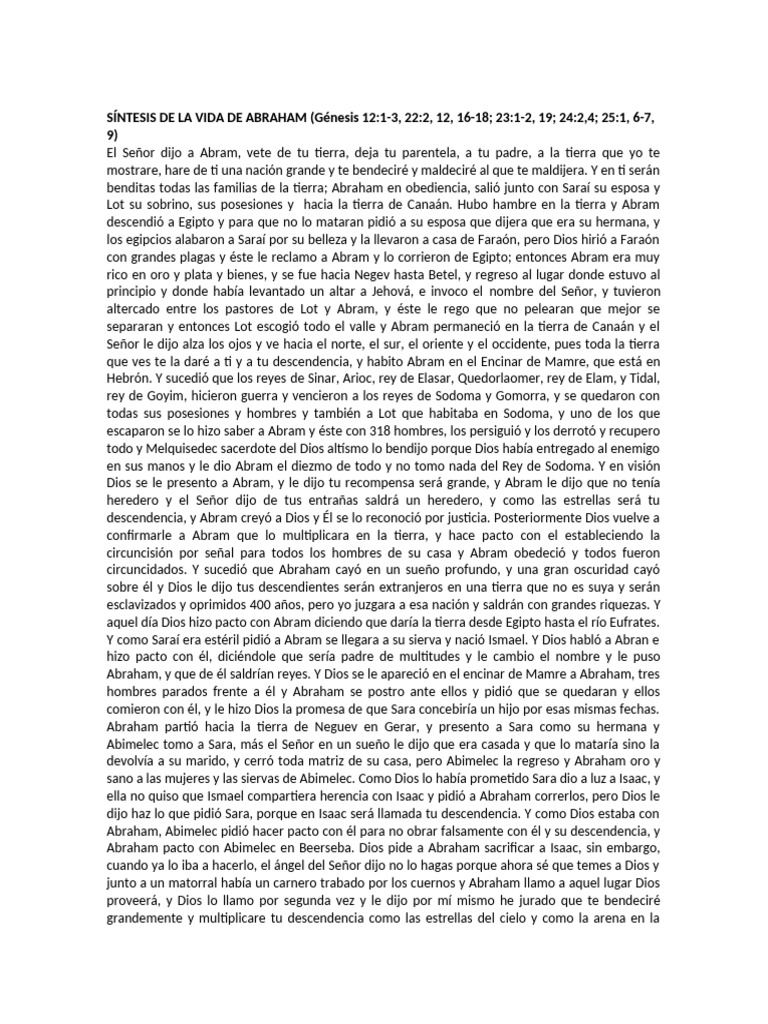 Resumen de la vida de Abraham | PDF | Abrahán | Sarah