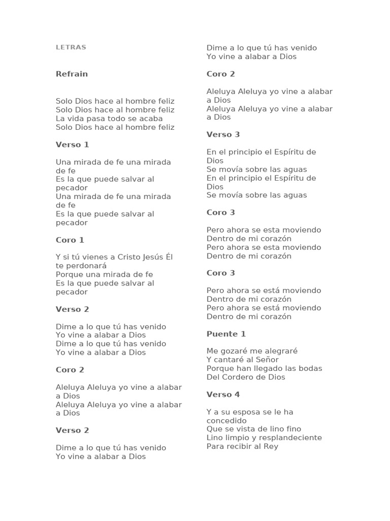 Letras de Coritos Cristianos | PDF | Creencia religiosa y doctrina
