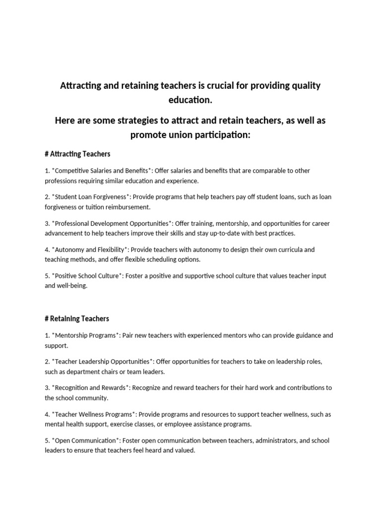 Strategies for Attracting and Retaining Teachers | PDF | Teachers ...