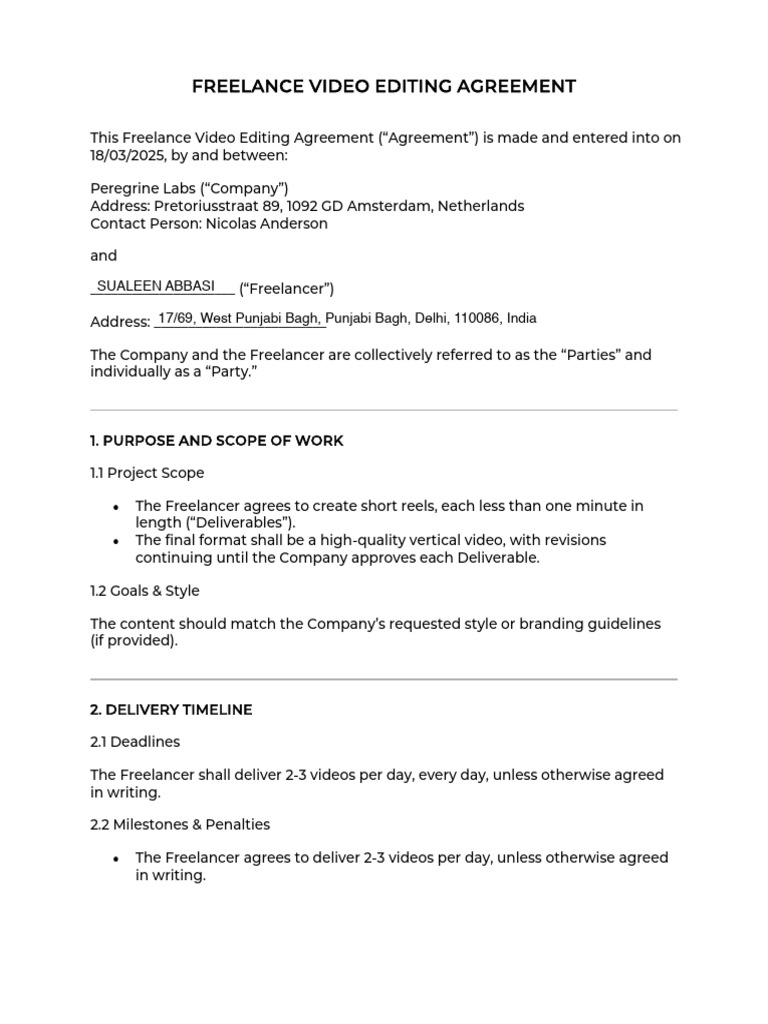 Freelance Video Editing Agreement | PDF | Cryptocurrency | Non ...