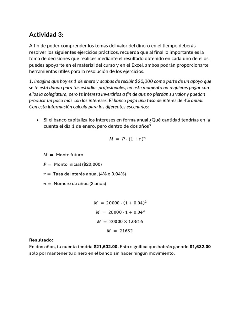 Actividad 3: Ejercicios de Matemáticas Financieras | PDF | Interés | Bancos