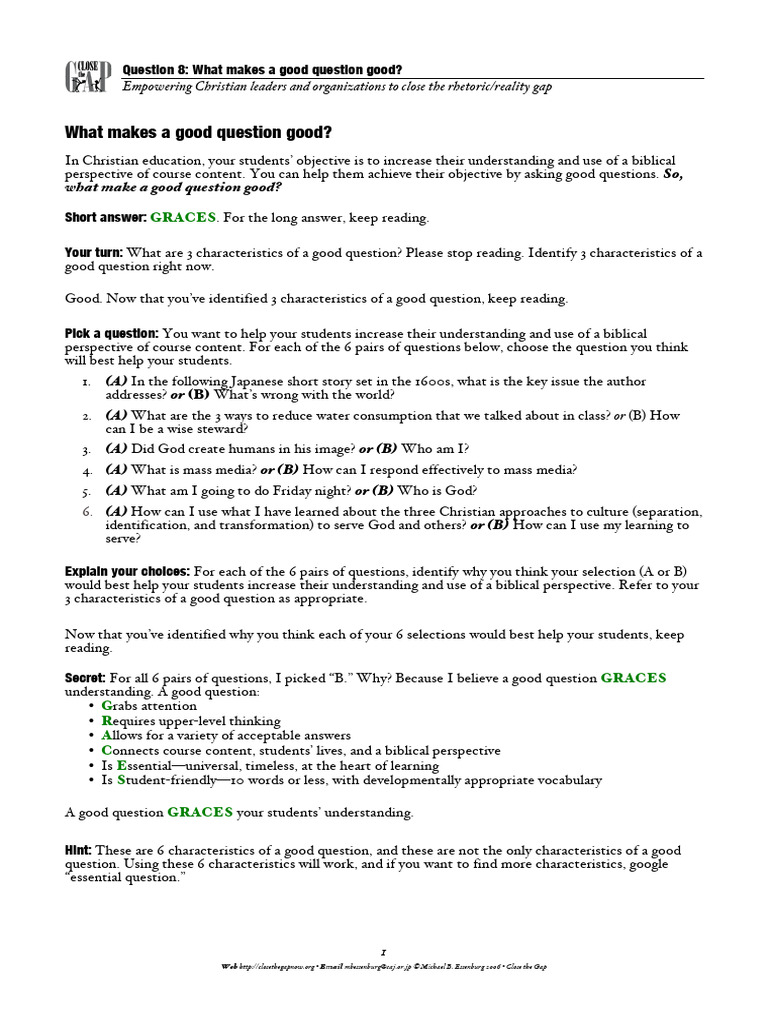 Characteristics of Good Questions in Education | PDF | Learning | Question