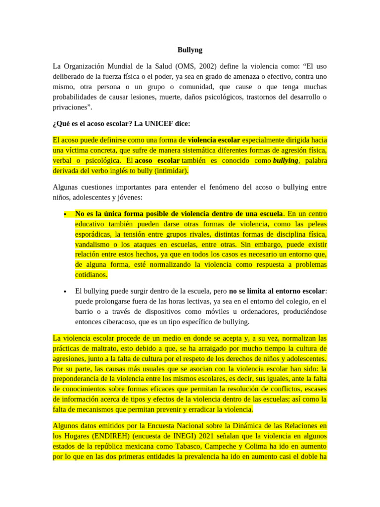 Protocolo contra el Bullying Escolar | PDF | Violencia | Conceptos ...
