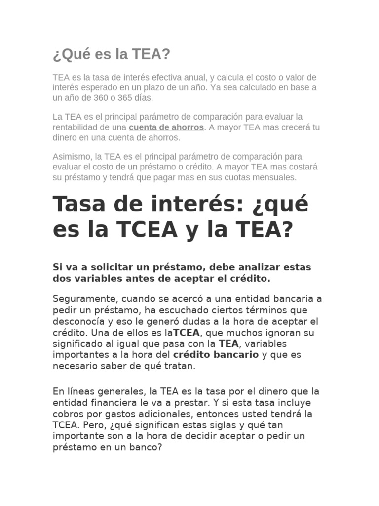 Qué Es La TEA TCEA TREA | PDF | Interés | Bancos