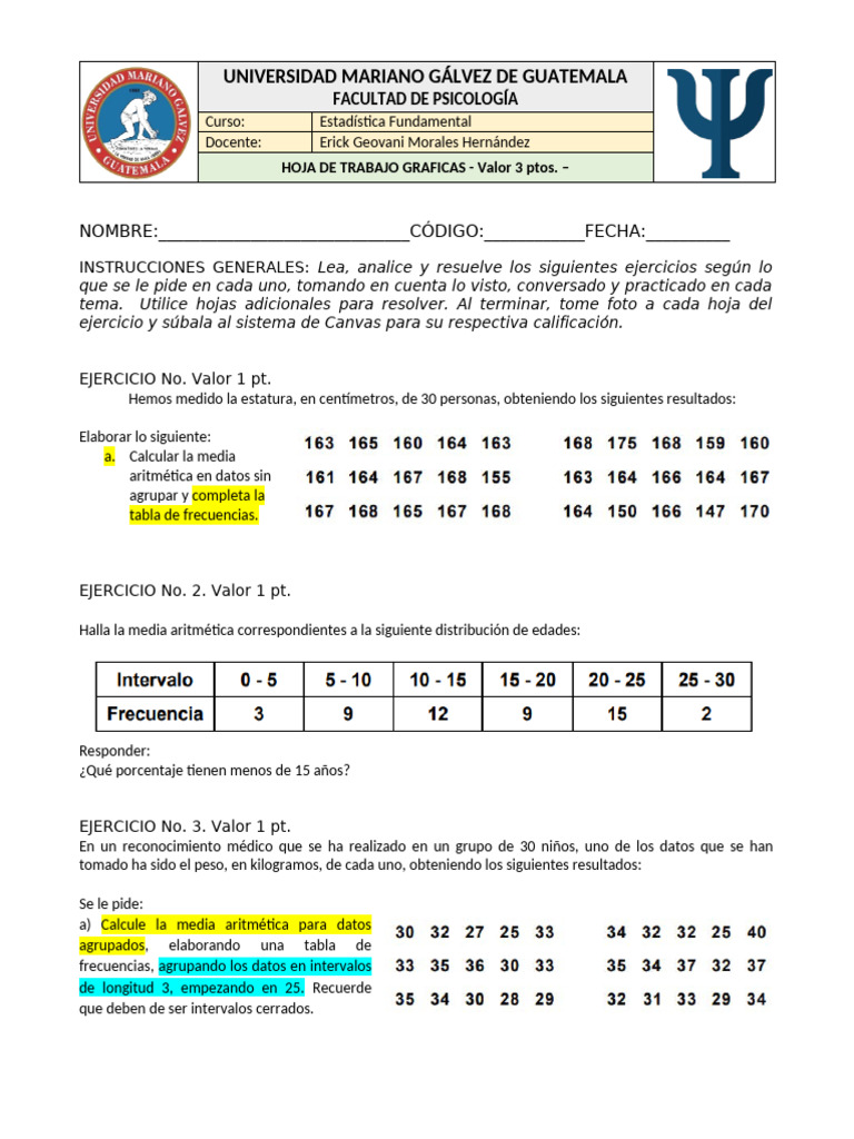 Ejercicios de Media Aritmética | PDF