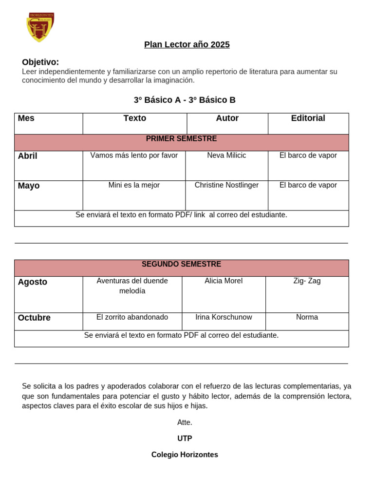 Plan Lector 2025 para Jóvenes | PDF