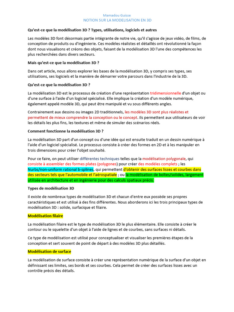 Introduction à la modélisation 3D | PDF | Modélisation ...