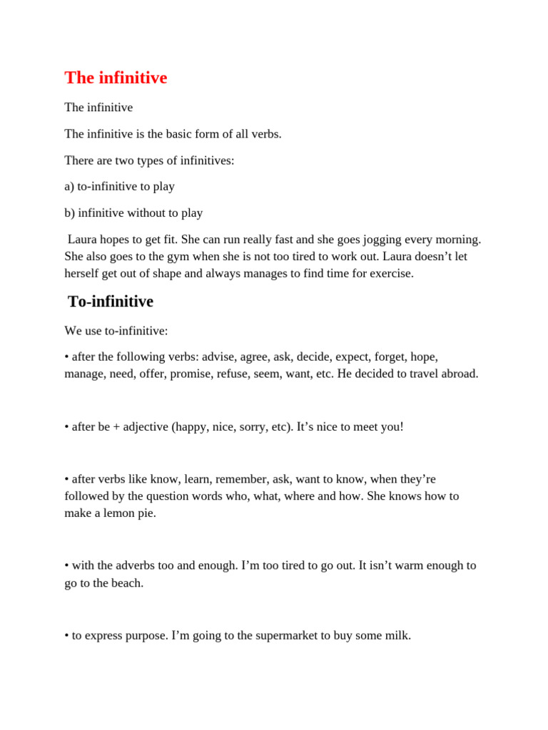 The Infinitive | PDF | Subject (Grammar) | Verb