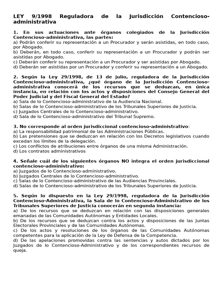 Ley 9/1998: Jurisdicción Contencioso-administrativa | PDF | Judicaturas ...