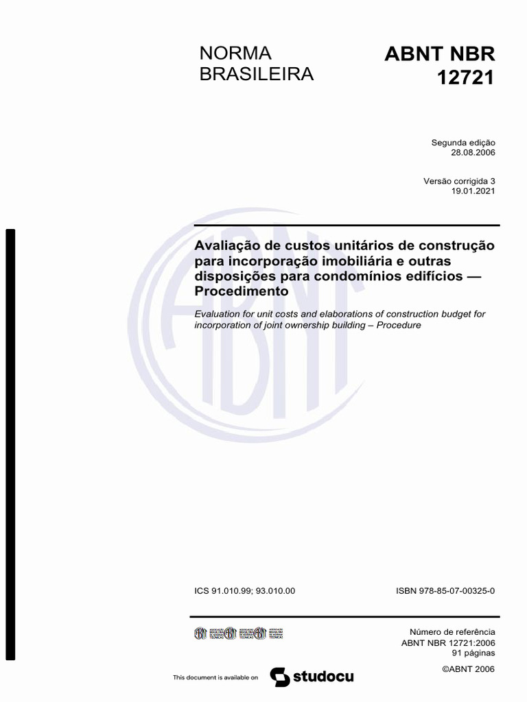 Norma Brasileira: Abnt NBR 12721 | PDF | Engenharia