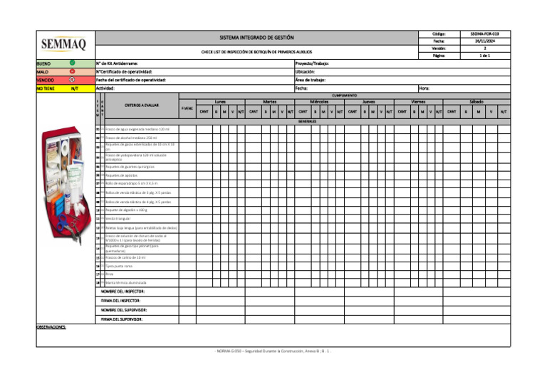 Check List Botiquín de Primeros Auxilios | PDF