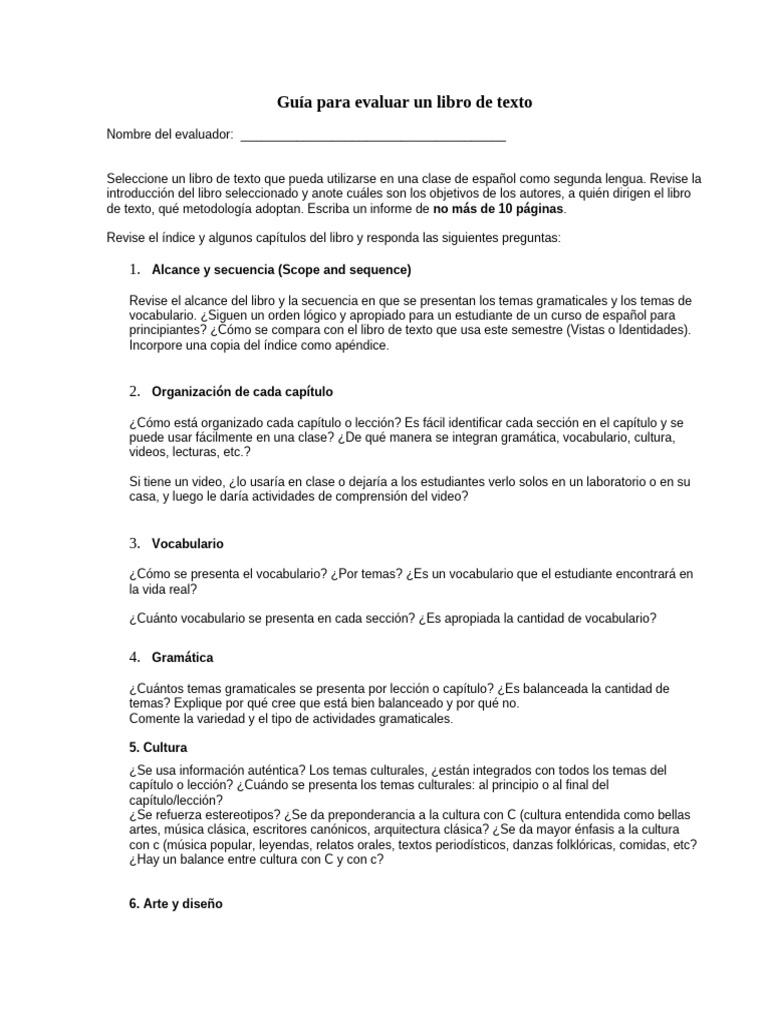 Evaluación de libros de texto de español | PDF | Gramática | Léxico