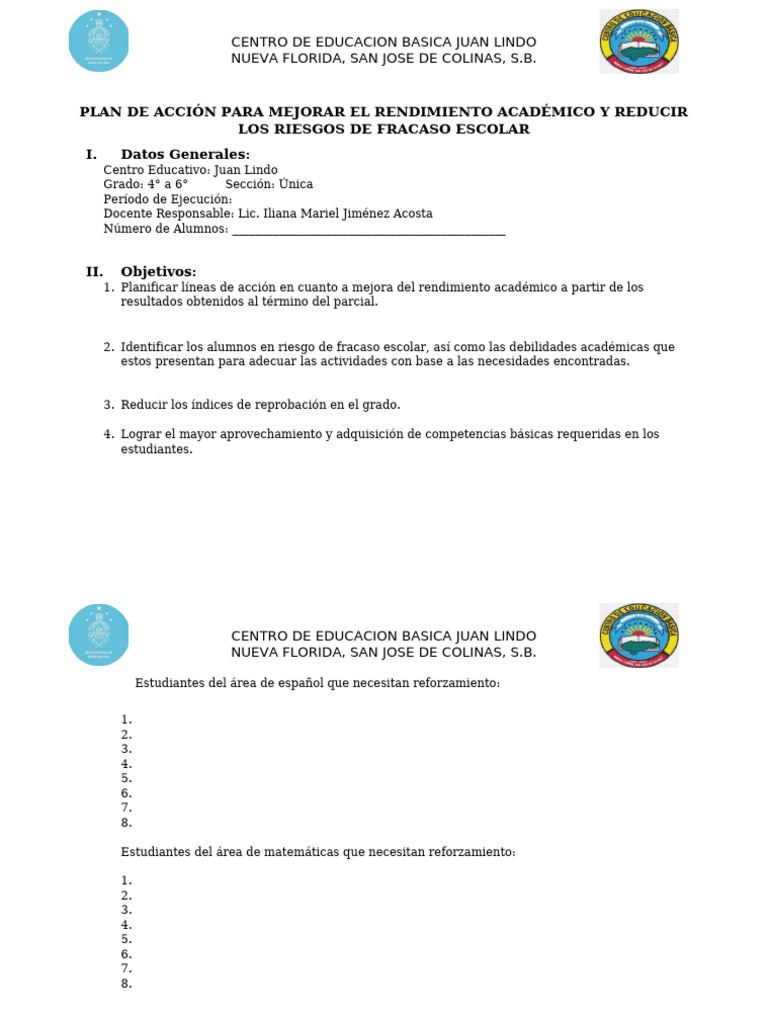 Plan de Acción para Rendimiento Académico | PDF