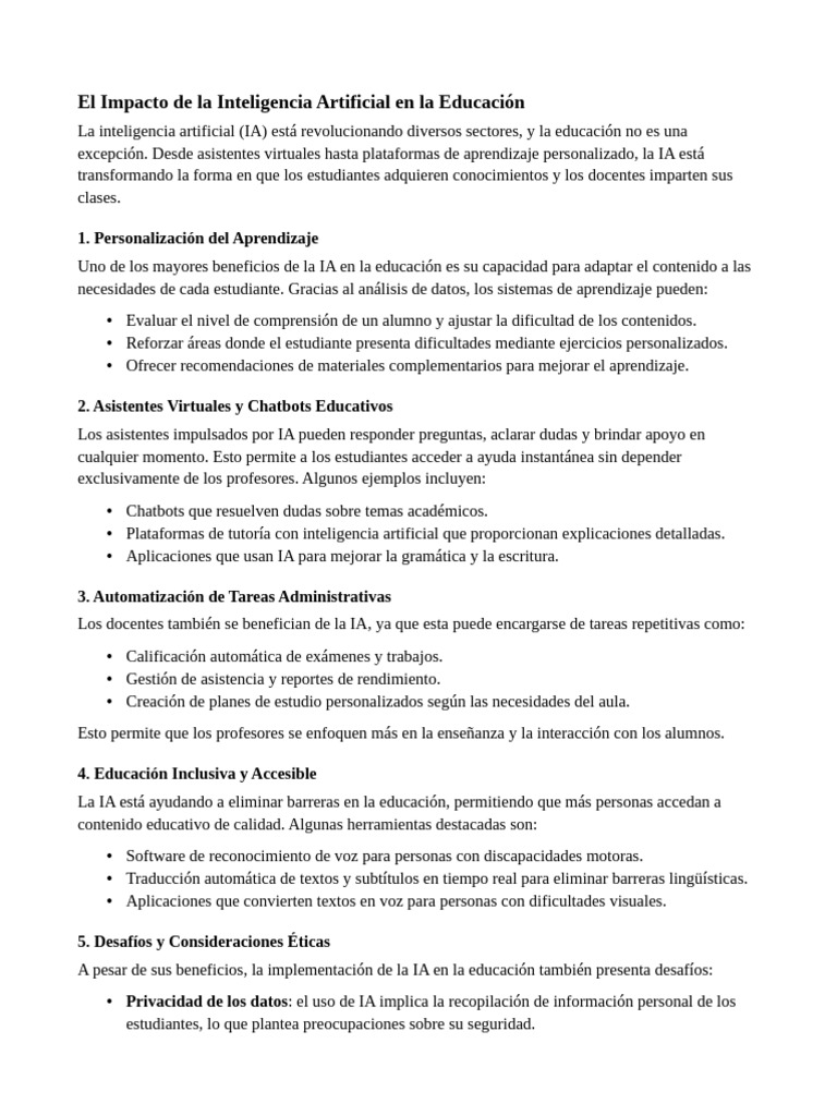 IA en Educación: Transformación y Retos | PDF | Inteligencia artificial ...
