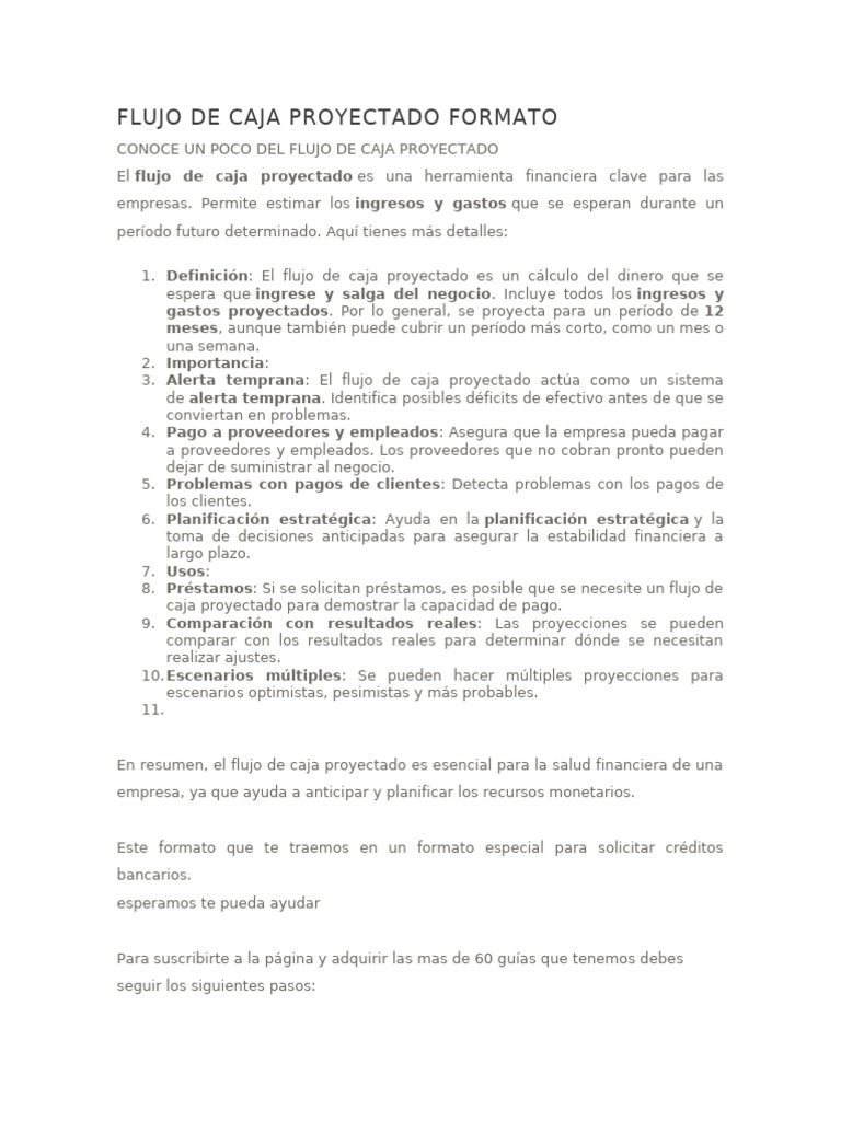 Formato de Flujo de Caja Proyectado | PDF | Flujo de efectivo ...