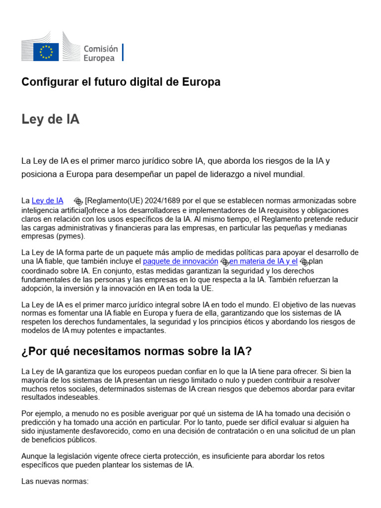 Ley de IA - Configurar El Futuro Digital de Europa | PDF | Inteligencia ...