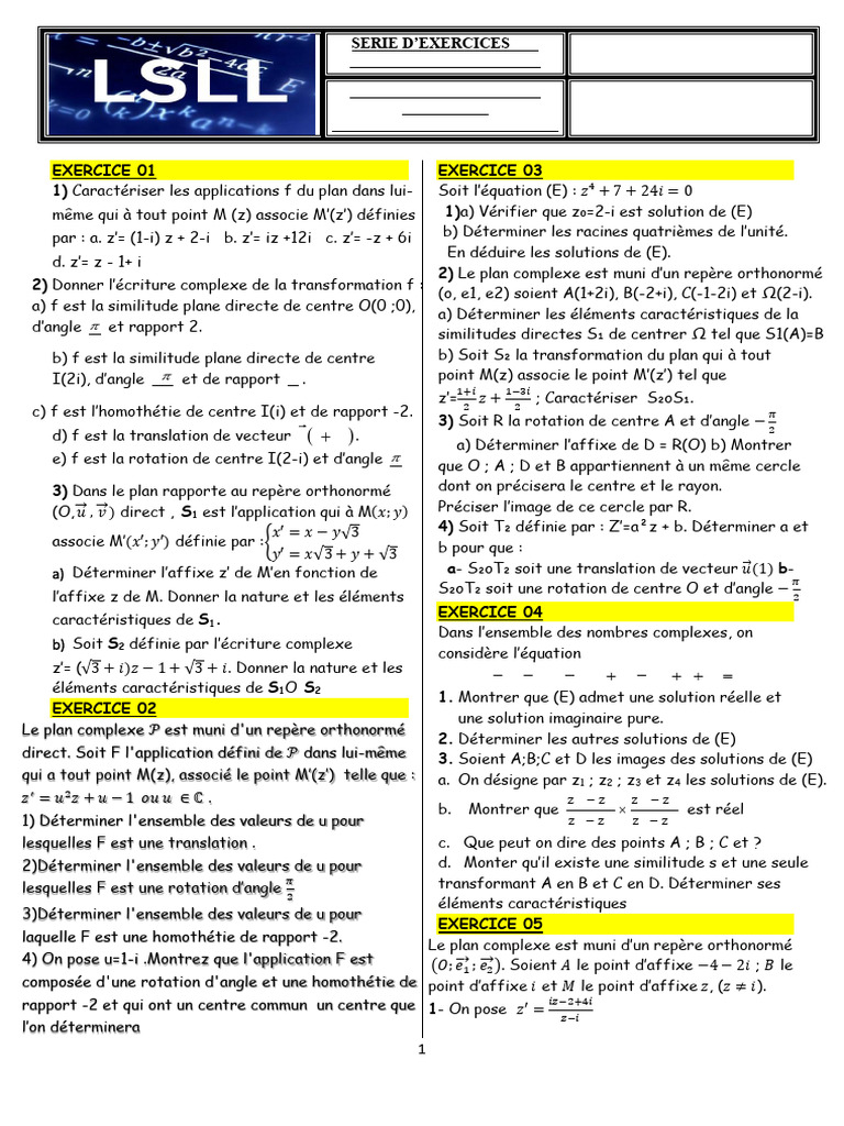 Similitude Plane Directe et Nombres Complexes | PDF | Nombre complexe ...