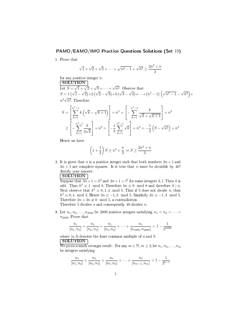 Olympiad Practice Questions Set 19 | PDF | Square Root | Mathematical ...