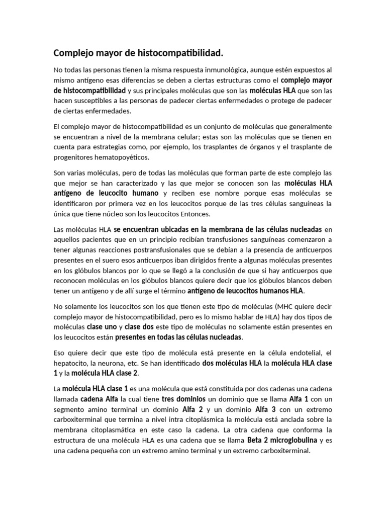 Complejo Mayor de Histocompatibilidad HLA | PDF | Dominancia (Genética ...