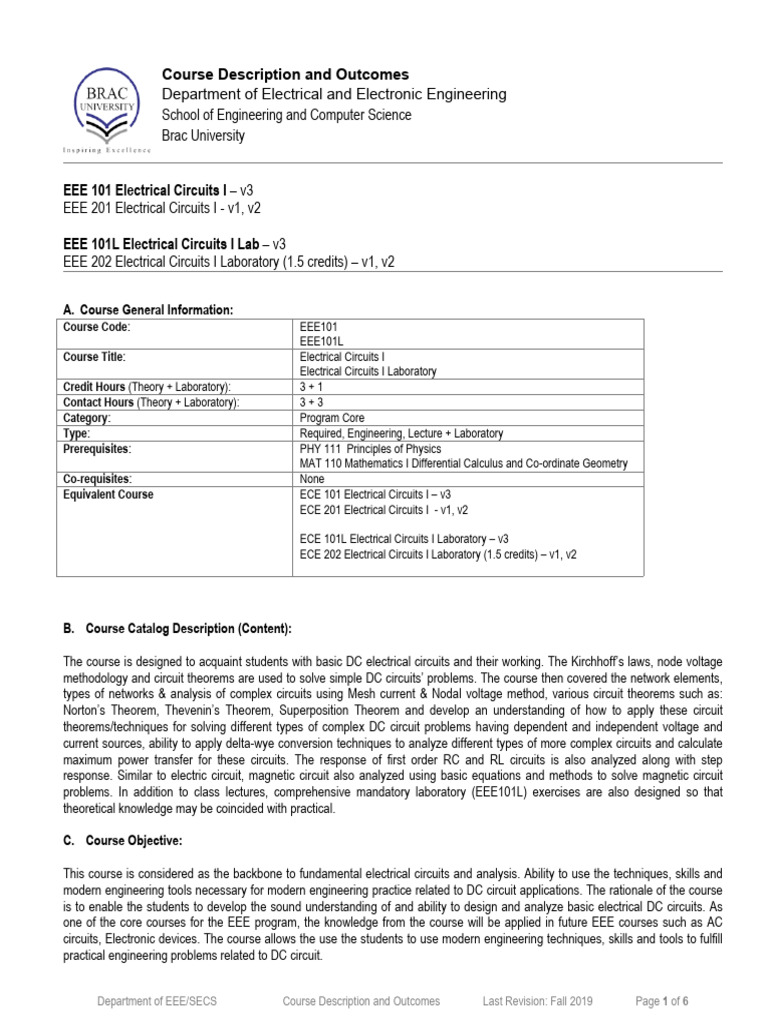 EEE 101: Electrical Circuits I Overview | PDF | Electrical Network ...