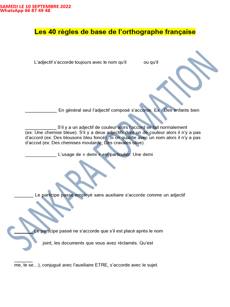 40 Règles de l'orthographe française | PDF | Verbe | Genre grammatical
