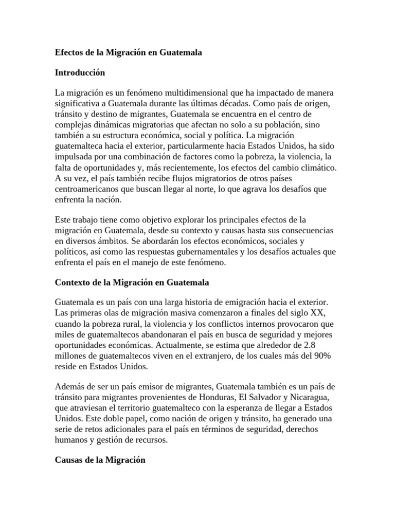 Efectos de la Migración en Guatemala | PDF | Migración humana | Guatemala