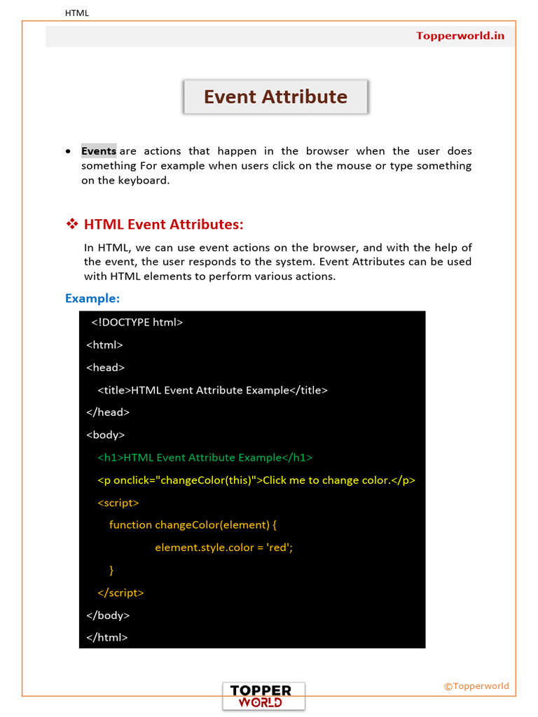 HTML Event Attributes Explained | PDF | Html | Window (Computing)