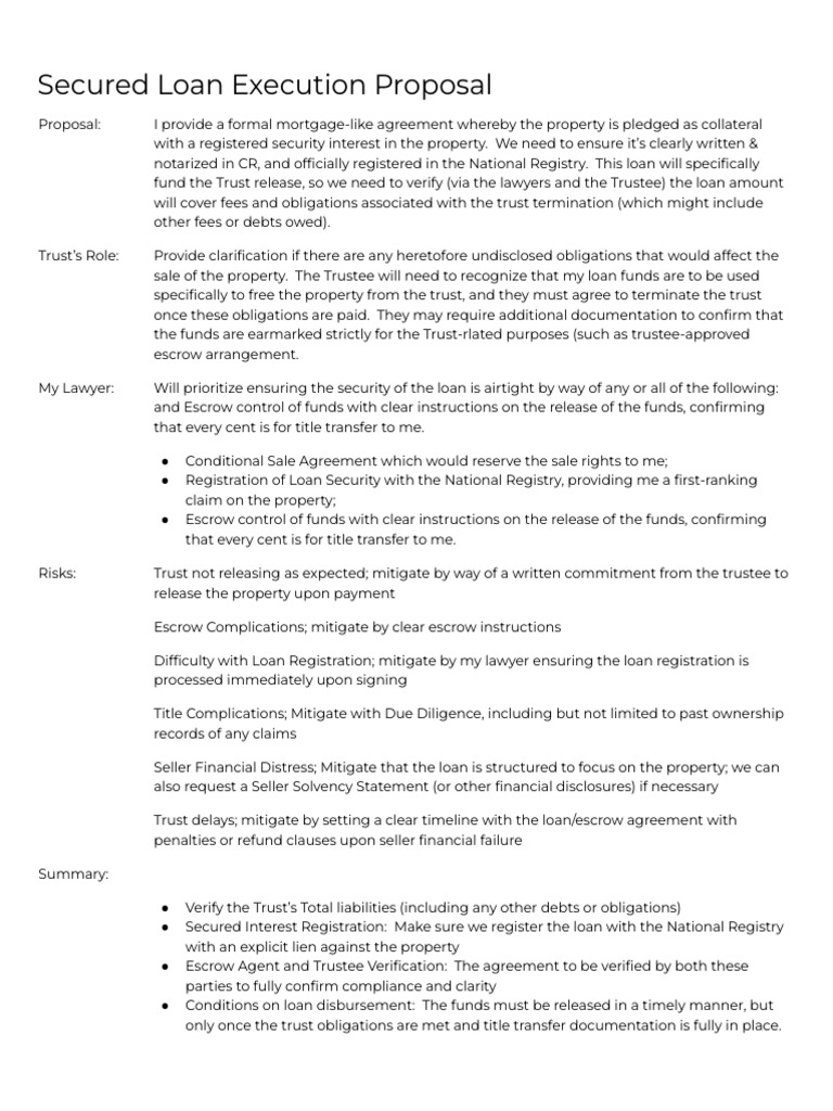 Secured Loan Proposal for Trust Release | PDF | Loans | Security Interest