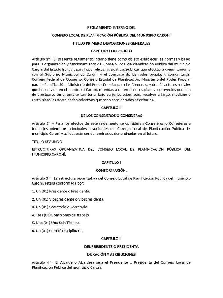 Reglamento del Consejo Local de Caroní | PDF | Presupuesto | Alcalde