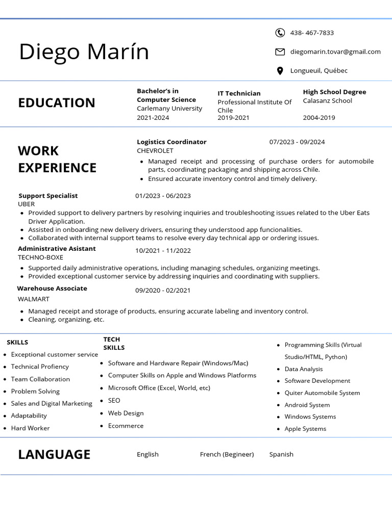 Diego Marín: Computer Science Graduate Resume | PDF | Microsoft Windows ...