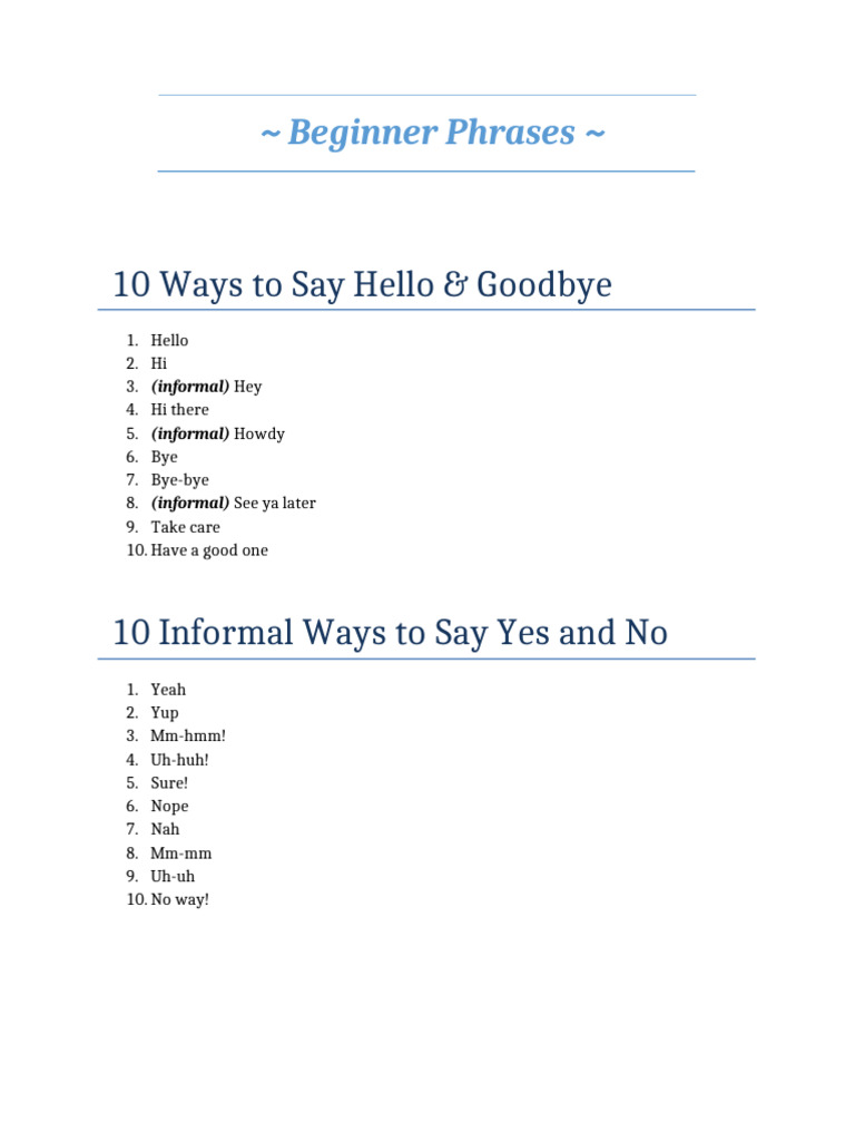 Essential Beginner Phrases for Conversations | PDF